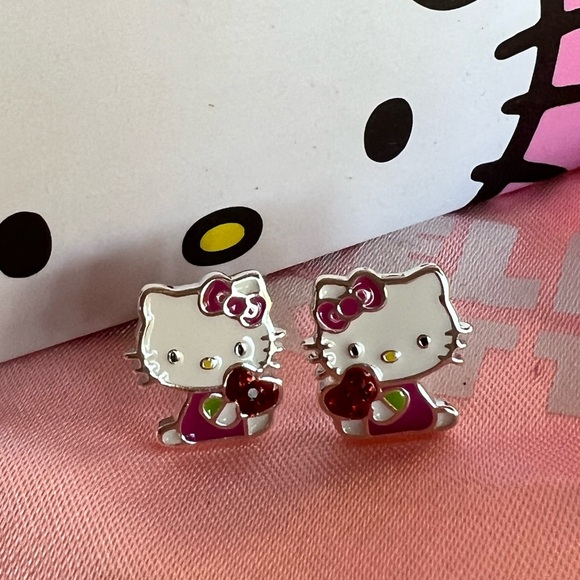 Sanrio Jewelry - Hello Kitty Earrings - Sanrio silver plated crystal enamel studs with hearts